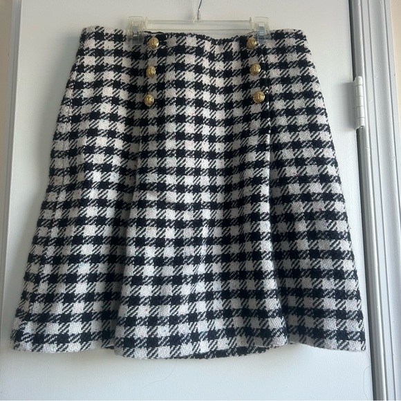 Talbots Wool Blend Black + White Plaid Pleated Skirt Sz12 Preppy Academia Office - Picture 1 of 6